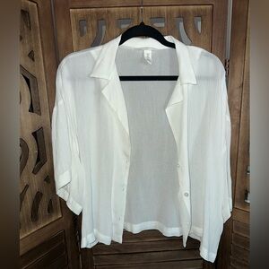 H&M- White Sheer Button-Up Blouse- Size M